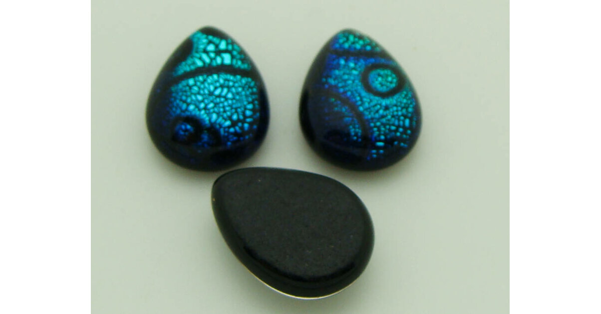 Lot De 4 Cabochons En Verre - Forme Goutte, Couleur Bleu-vert Irisé, Neuf (ancien Stock)