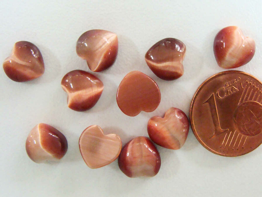 Lot De 100 Cabochons 'œil De Chat' Orange Cuivré - Format Rectangulaire 10x13 Mm - Neuf