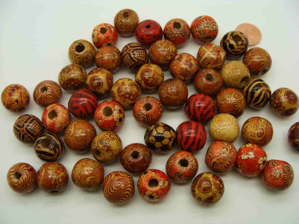 Perles En Bois Tonneau Fantaisie - Lot De 40 Perles 17x16 Mm, Création Bijoux