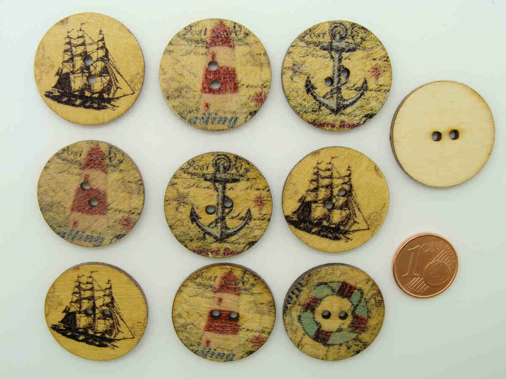 Lot De 10 Boutons Étoile De Mer En Bois 20 Mm - Couture, Scrapbooking, Art Créatif
