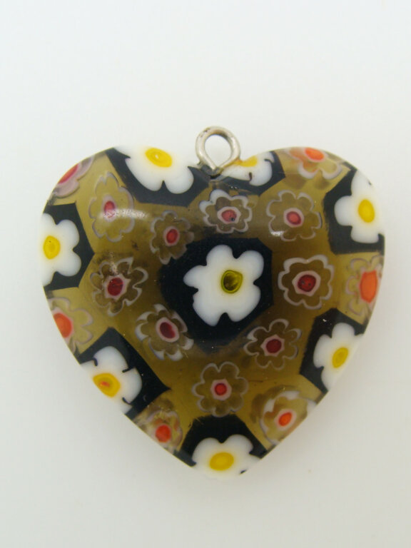 Perles En Pâte De Verre Vertes Millefiori Avec Cœur - Artisanat Indien - Neuf