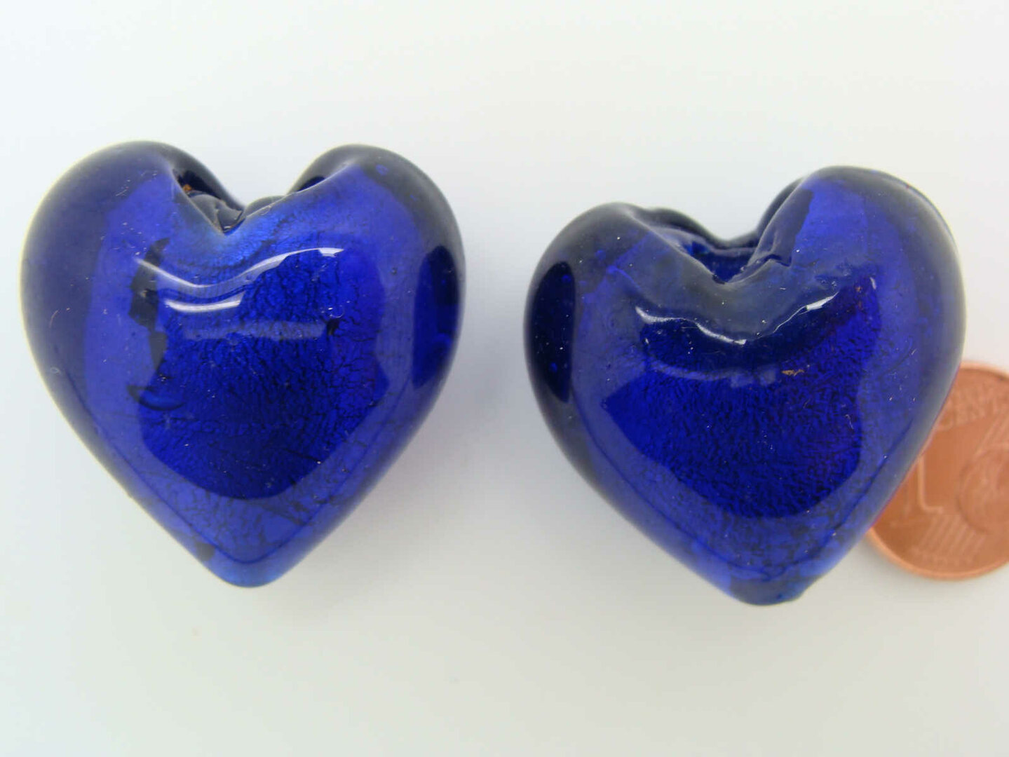 15 Perles Artisanales En Pâte De Verre Cœur Bleu - Décorées Main Style Murano