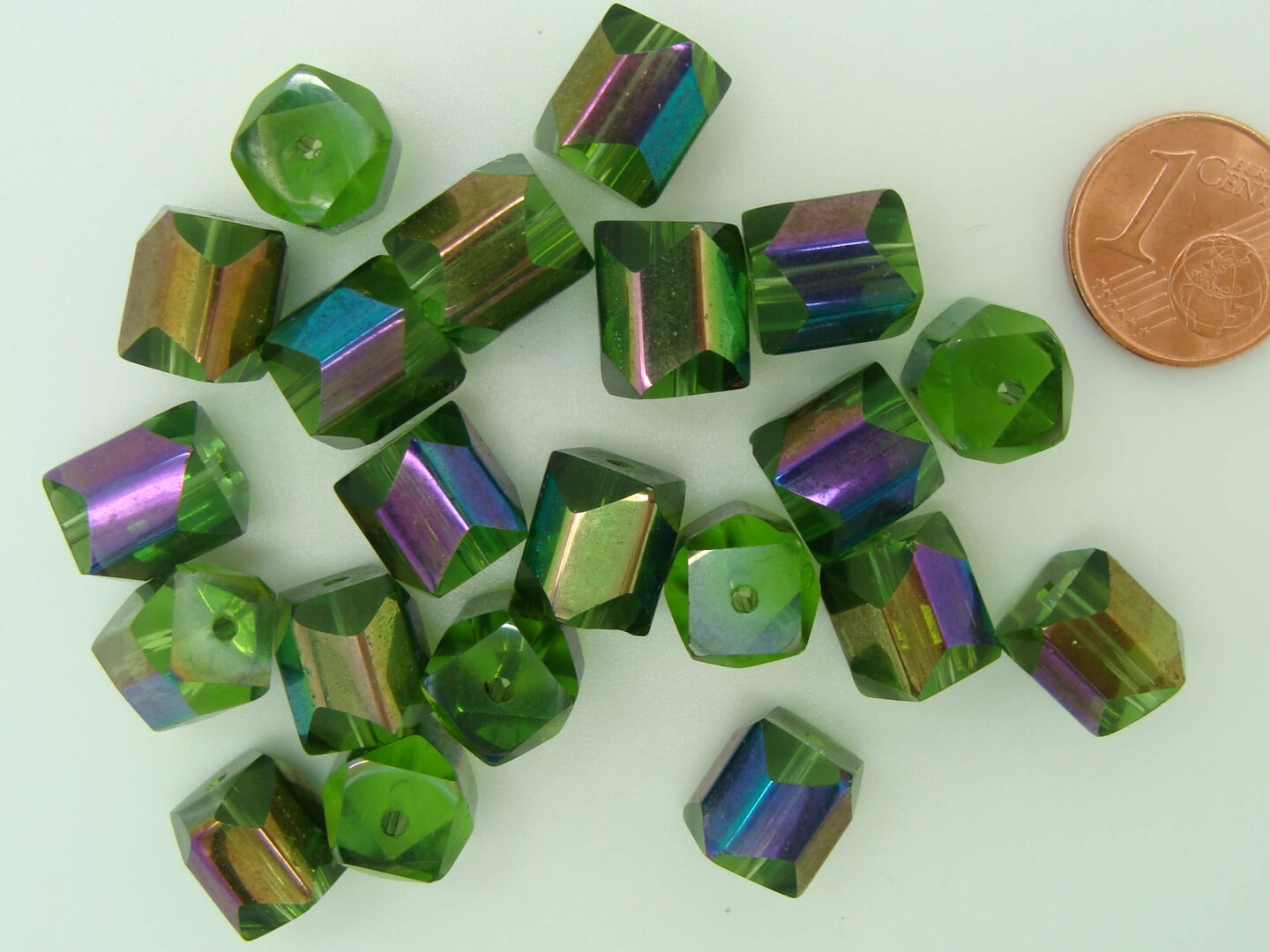 Lot De 170 Perles Vintage En Verre Rectangle Vert Brillant - Origine Inde - Occasion