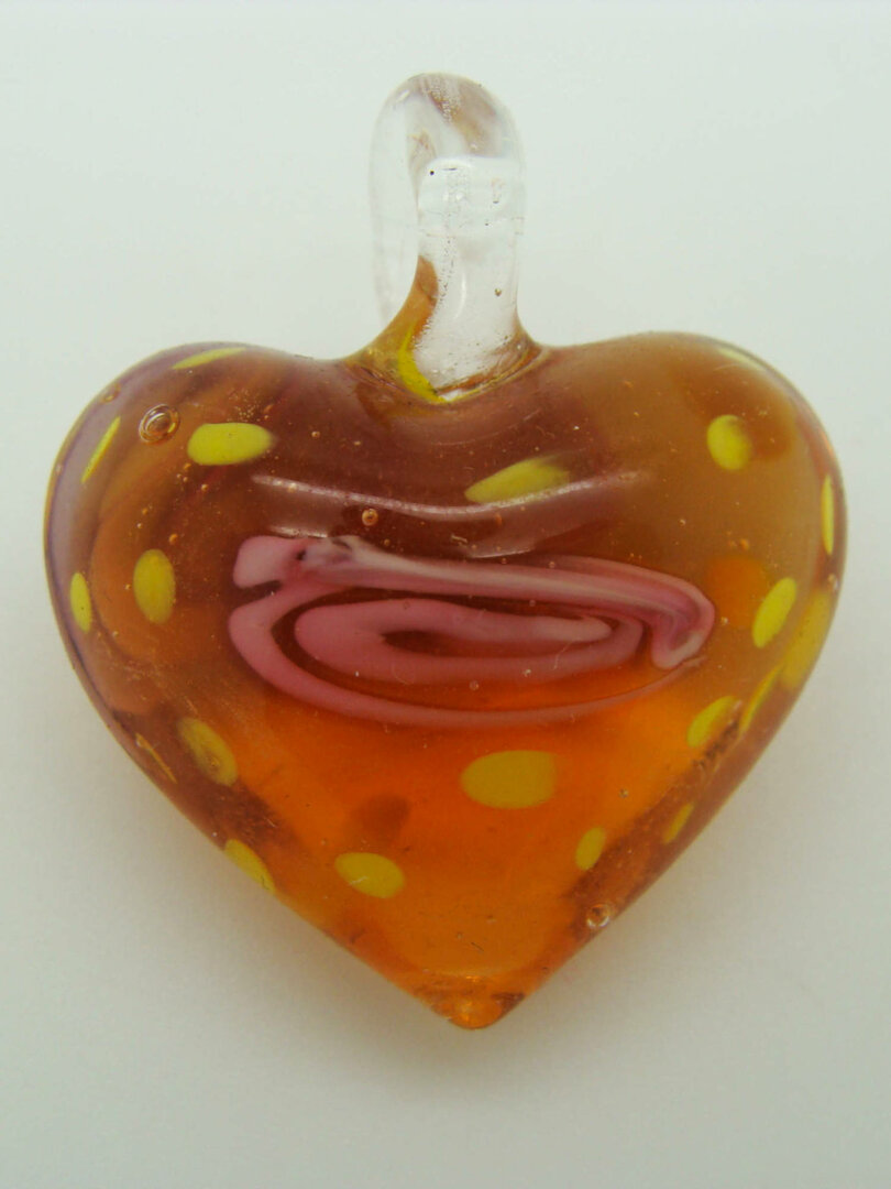 Pendentif Cœur En Verre Soufflé Irisé Avec Gouttelettes Dorées - Vintage Imposant