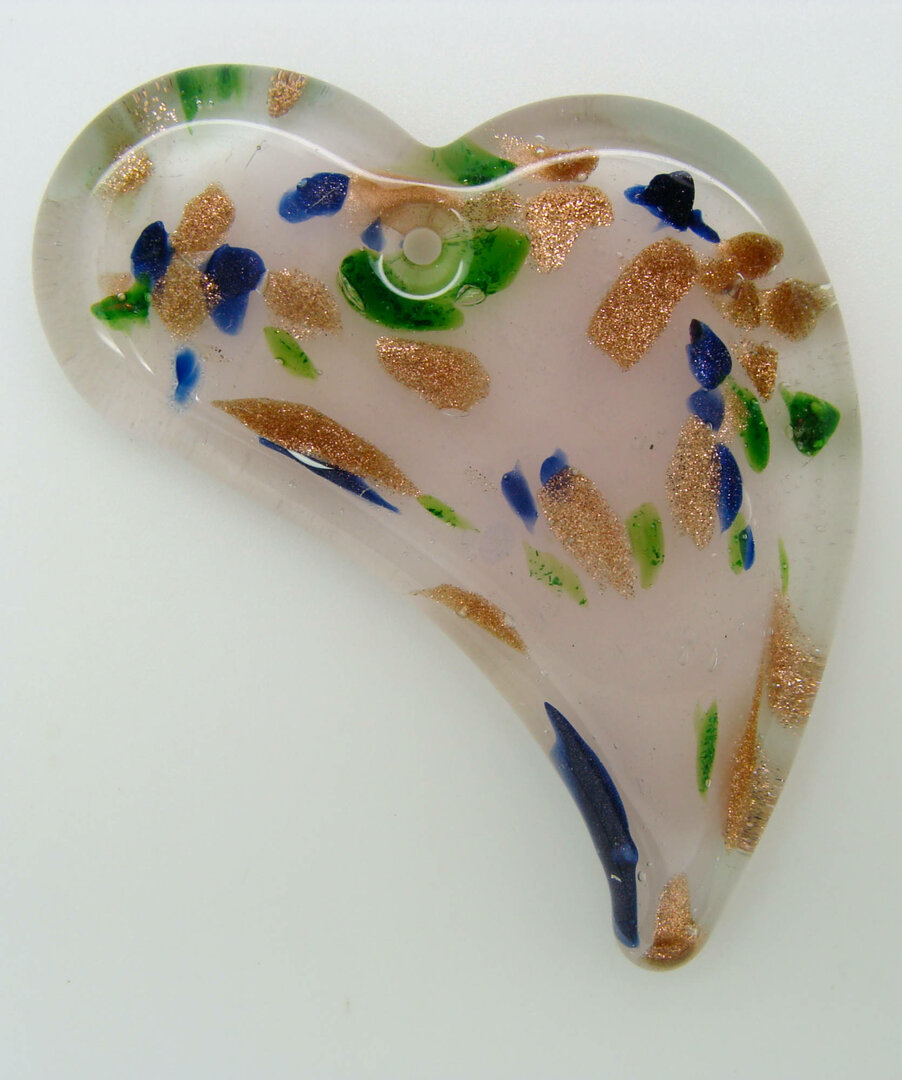 Pendentif Cœur Vert En Verre Pailleté - Volutes Aluminium Doré - Bijou Déco