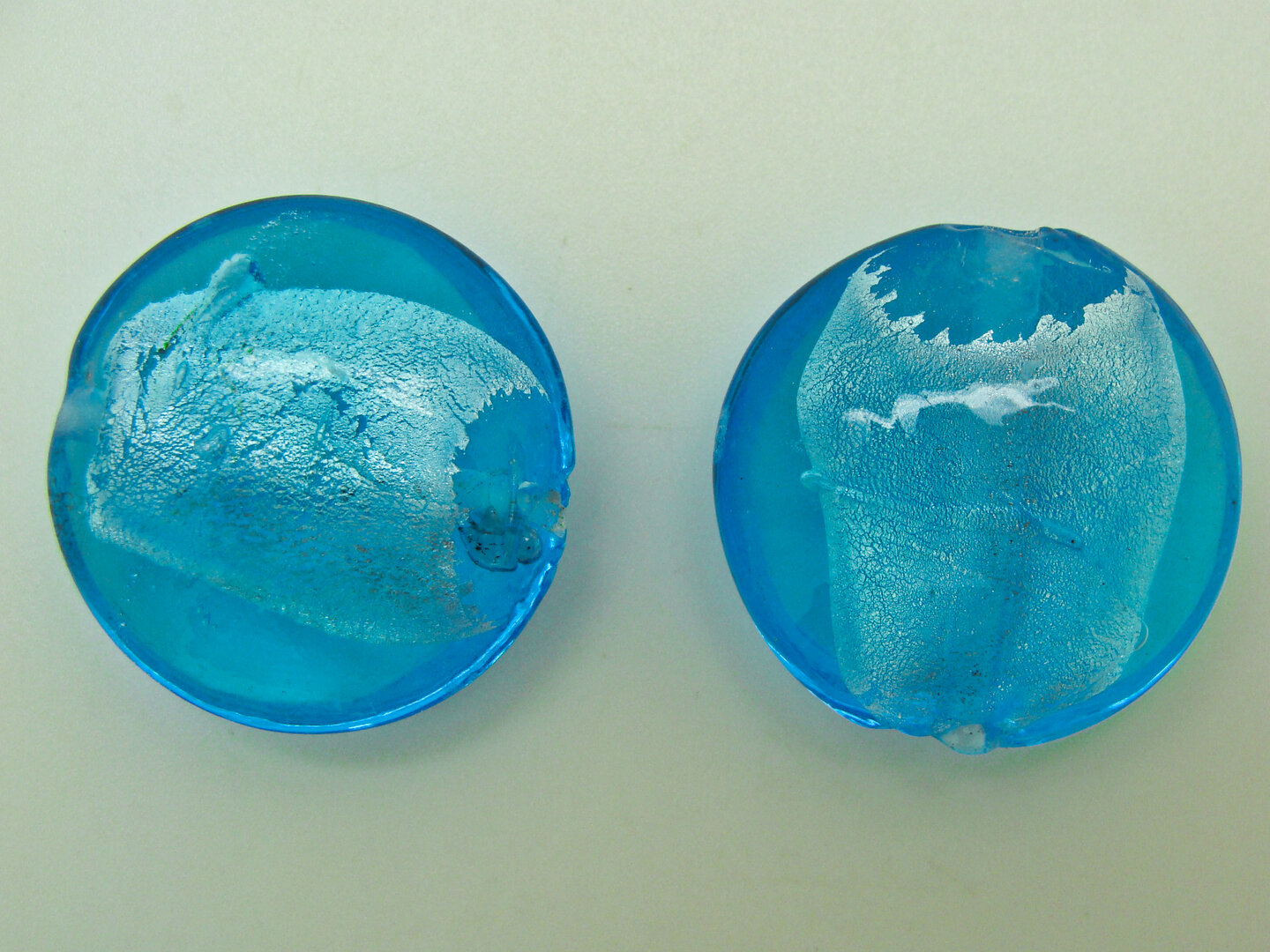 Boucles D’oreille Perles Galets Verre Murano Bleues – Neuf Sans Emballage, Fermoir Crochets, Plaqué Or