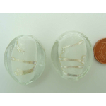 perle verre galet 29mm blanc ruban arg