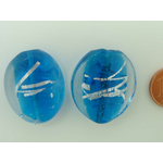 perle verre galet 29mm bleu ruban arg