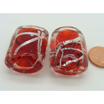 perle verre tube 30mm rouge ruban arg