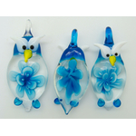 pendentif hibou fleur verre bleu Pend-68