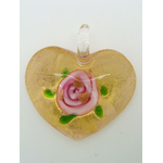 pendentif coeur dore fleur rose Pend-163