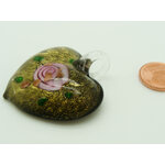 pendentif coeur verre noir dore fleur rose Pend-163-1