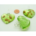 pendentif coeur verre vert feuille argente 36mm Pend-166-4