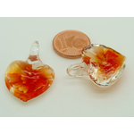 pendentif coeur 23mm fleur orange verre Pend-178-1