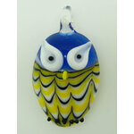 pendentif chouette bleu jaune verre Pend-204