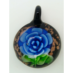 Pend-272-2 pendentif fleur rose bleu fonce lampwork