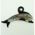 Pend-296-2 pendentif dauphin noir argente plat