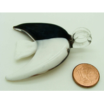 Pend-318-2 pendentif poisson blanc noir dore verre