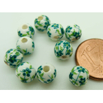 POR-138 perle fleur porcelaine  vert 6mm