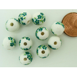 POR-137 perle fleur porcelaine  vert 8mm