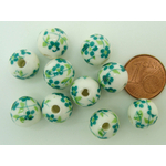 POR-136 perle fleur porcelaine  vert 10mm