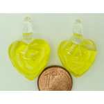 Pend-181-7 5 2 pendentifs coeur jaune vif lampwork
