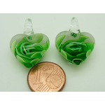 Pend-181-4 5 2 pendentifs coeur vert verre