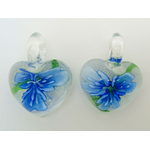 Pend-330-2 pendentif coeur fleur bleu fonce