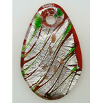 Pend-350  pendentif goutte rouge argente verre lampwork