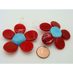 Pend-359-4 pendentif fleur 5 petales rouge verre