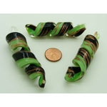 Pend-370-7 pendentif verre lampwork spirale noir vert