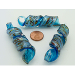 Pend-372 pendentif verre lampwork spirale bleu argente