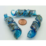 Pend-372 pendentif verre lampwork spirale bleu argente