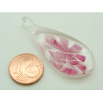 Pend-380-3 pendentif transparent fleur rose verre