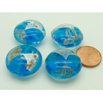 perle galet 20mm bleu bicolore verre