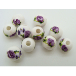 perle porcelaine fleur violette ronde 8mm