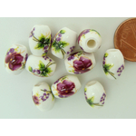 perle porcelaine fleur violette 10x8mm ovale