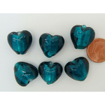perle coeur 15mm vert bleu verre