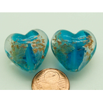 Perle coeur 20mm  bimetal bleu vif verre