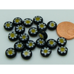 perle verre millefiori disque 8mm noir