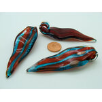 pendentif feuille rouge bleu verre Pend-391-4