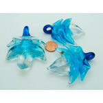pendentif feuille bleu transparent verre Pend-399-1