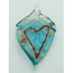 pendentif feuille bleu coeur verre dore Pend-402-4