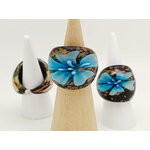 bague verre fleur bleue dore ronde BAG02-bleu