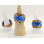 bague verre lampwork fleur bleu fonce dore vert BAG03-bleu-fonce