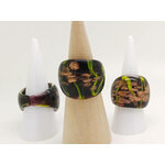 bague verre noir vert dore lampwork BAG04