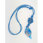 collier pendentif feuille verre bleu gris COL14