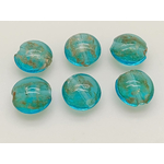 perles galets 12mm dore bleu clair verre