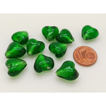 perle coeur 12mm vert emeraude argente