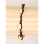 BRA09 bracelet tresse noir perle bois